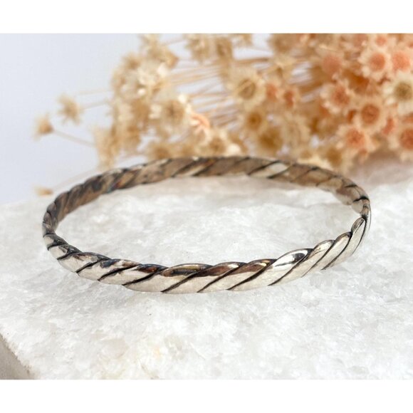 Taxco Mexican Made Braided Style Sterling Silver 925 Vintage Bangle Bracelet - Picture 1 of 10